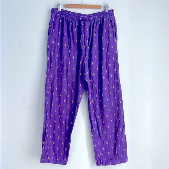 Polo Ralph Lauren logo allover print elastic drawstring waist pajama pants sz L - Picture 1 of 7